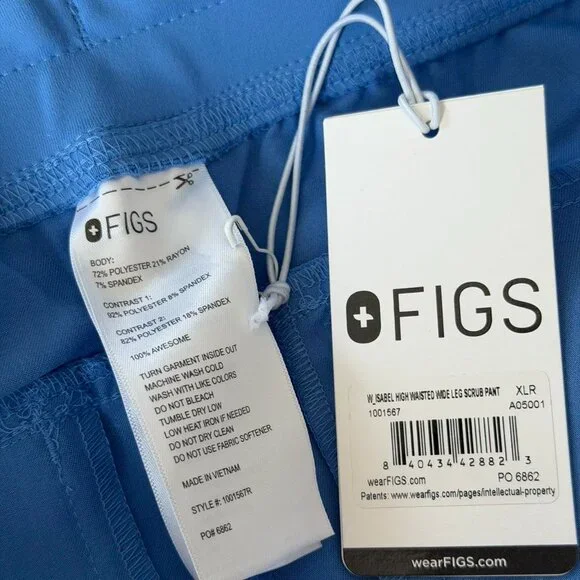 Figs High Waisted Isabel Wide Leg Scrub Pants in Ceil Blue, Size X-Large - Picture 9 of 9